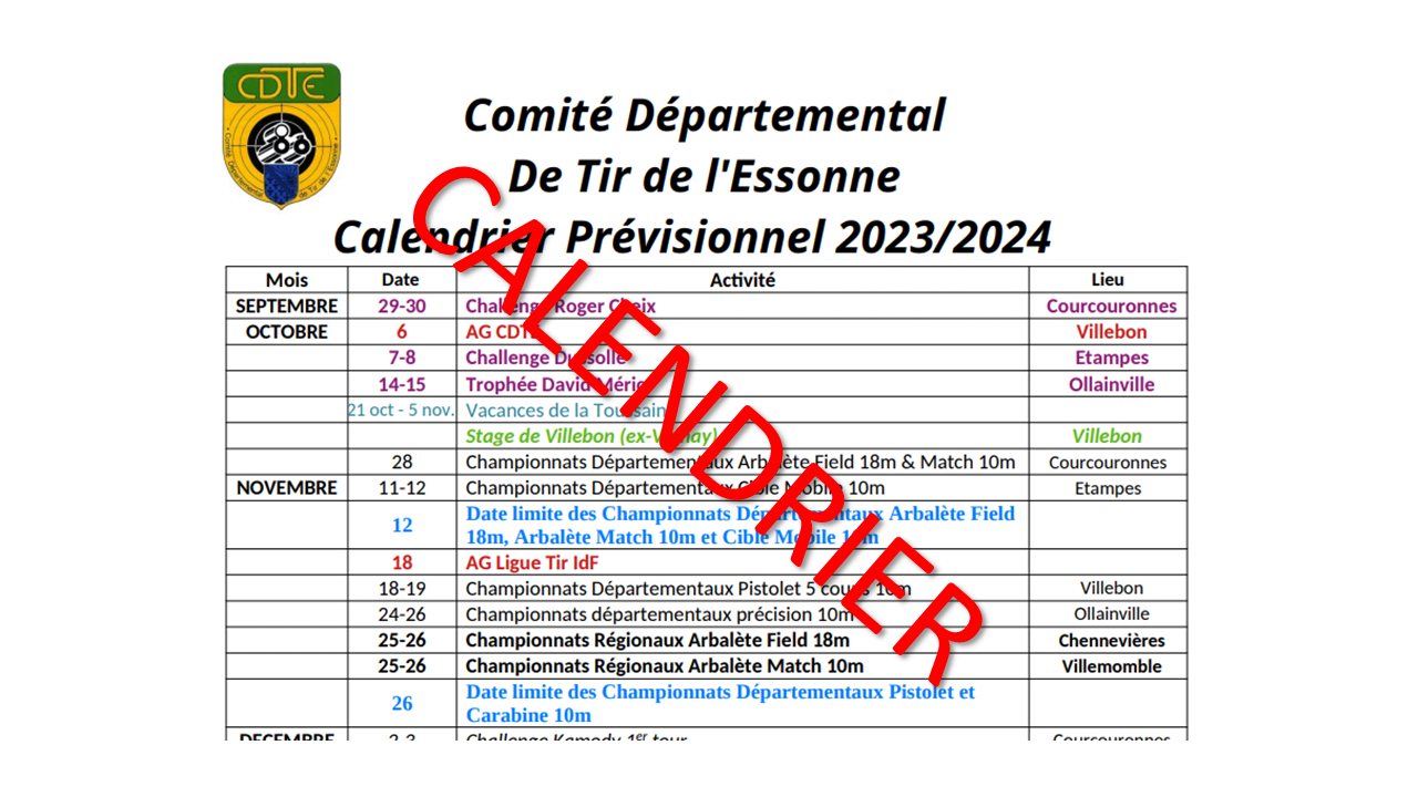Calendrier des compétitions 2024/2025 du CDTE